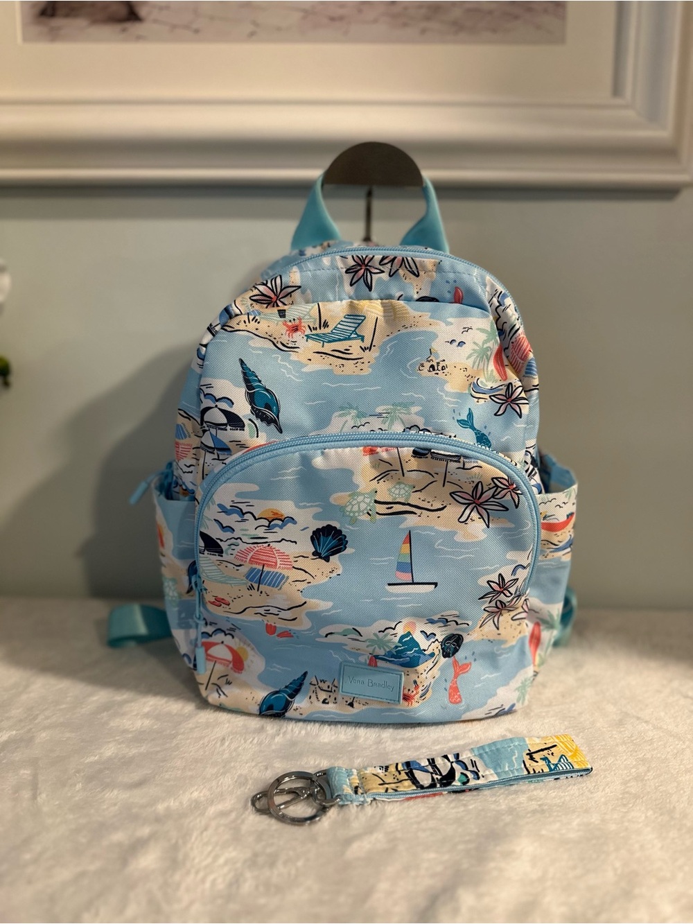 Vera Bradley Beach Treasures Essential Compact Backpack + Wristlet Key Fob